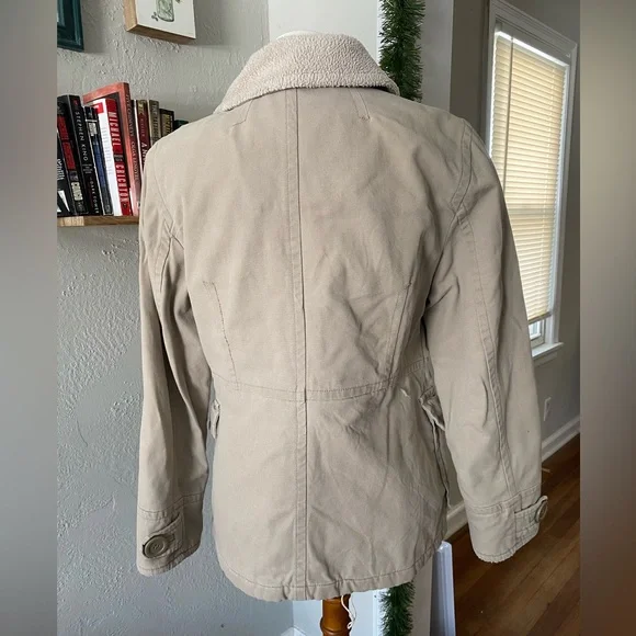Vtg Y2K Braetan Tan Utility Gorpcore Sherpa Trim Barn Chore Coat Canvas Jacket M - Picture 6 of 12